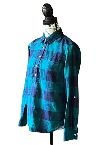 Tommy Hilfiger  womens  Blue Green Plaid Button Up Long Sleeve Size Medium