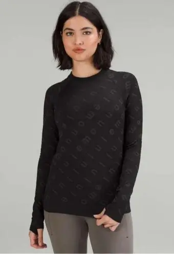 Lululemon Rest Less Pullover Logo Letter Black Graphite Grey Seamless Top Size 8