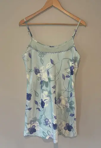 VINTAGE KATHERINE BISHOP Blue & Purple Floral Slip Nighty Chemise Nightgown Med