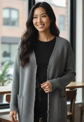 The White Company Ash Gray Merino Wool Long Cardigan Sweater Coat Size 8