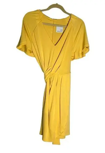 C/MEO COLLECTIVE  Yellow Faux Wrap V Neck Mini Dress Size Medium