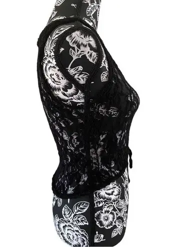 Voice Cropped Semi Sheer Lace Tank Top Wide Strap Floral Sexy Rave Party White Size L