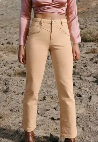 Paloma Wool Brenda Rhinestone Beige Tan Straight Leg Western Style Pants NEW US8 Size 8