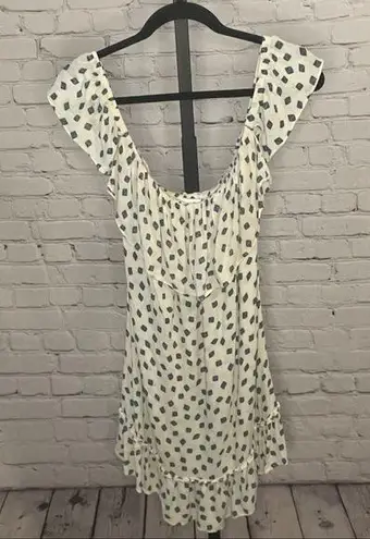 Misa Los Angeles Printed Cream Ruffle Mini Dress with off Shoulder Sleeves Small