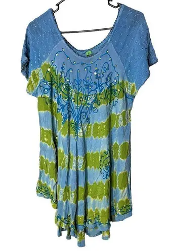 Sunflower Brand Women Free size Sleeveless Blue Green Sequins Pullover Dress