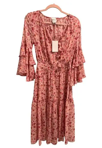 MISA Los Angeles Coco Pink Flowy Bohemian Chiffon Dress Ditsy Summer XS NWT $518