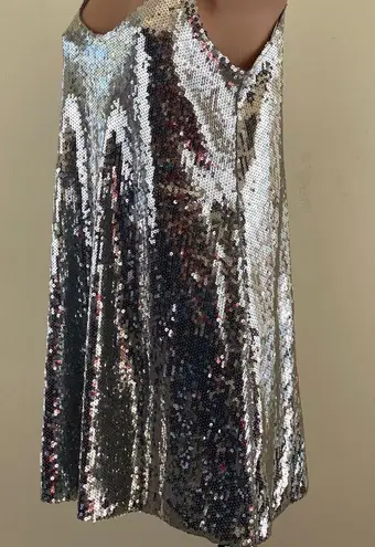 Silver Sequin Slip On Sweetheart Dress