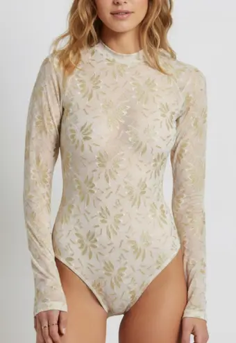 Aria Gold Floral Lace see through Bodysuit
