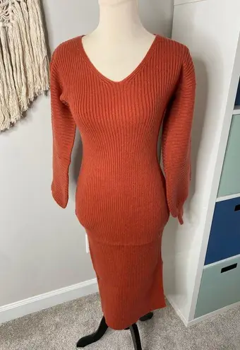 Petal and Pup Rust Orange Ribbed Balloon Sleeves Caledonia Sweater Midi Dress XS