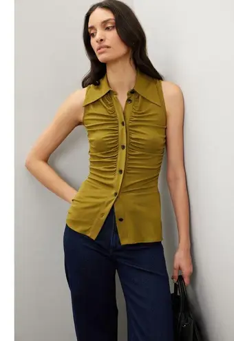 PROENZA SCHOULER WHITE LABEL Army Green Sleeveless Collared Button Front Top XL