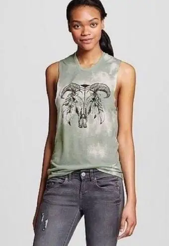 Fifth Sun Womens  Cow Skull Sleeveless Dye Dipped Top - Sz XS