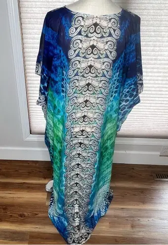 Flowing Floor Length Casual Kaftan Coverup Dress One Size SKU#C24129 Blue