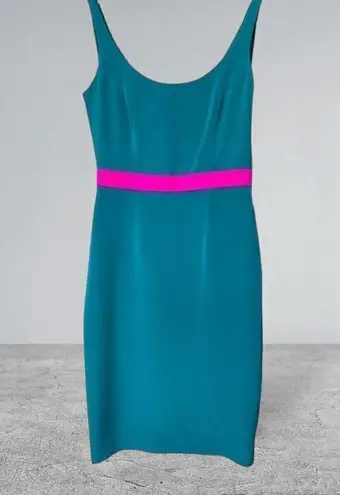 Jay Godfrey Silk Color Block Teal Hot pink Cowl Back Sheath Dress Size 2 Blue