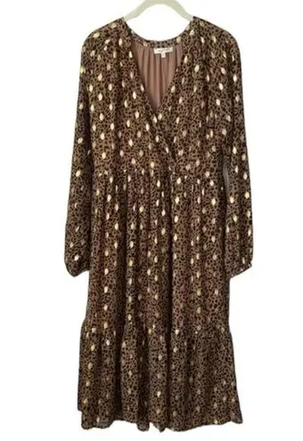 Mystree Animal Print Long Sleeve Metallic Midi Dress Size M