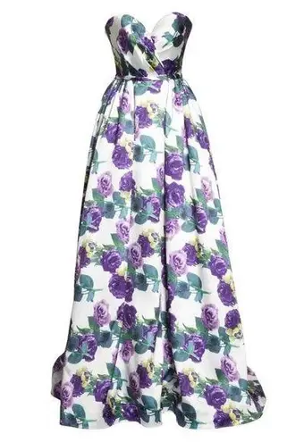 Mac Duggal NWT 66315H Violets Are Blue Strapless Floral Gown Ballgown 0 $398