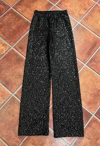 CALZEDONIA Black Sequin Elastic Waistband Wide Leg Pants Size Small