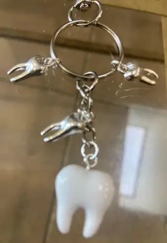 Handmade Y2k Silver and White Tooth keychain , goddess Keychain with Tooth charm
