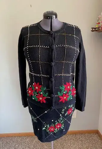 White Stag christmas sweater Vintage cardigan skirt set embroidered beaded