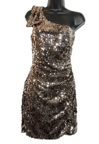 City Triangles Gold and Brown Sequined One Shoulder Mini Party Dress Junior Size 9 Homecoming