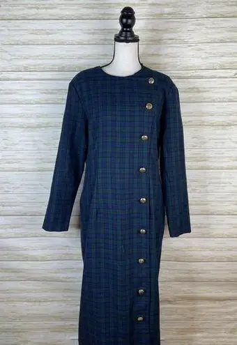 Vintage Blue  and Green Plaid Tartan Side Button Maxi Wiggle Dress