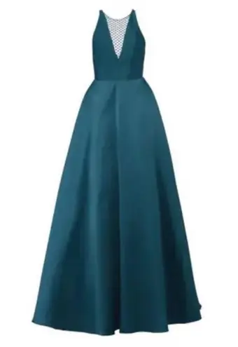 Monique Lhuillier Teal Mesh Formal Gown Sleeveless mesh insert Formal Dress 16