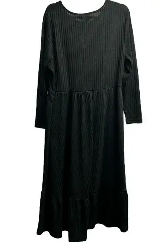 Bloomchic Black Ribbed Long Sleeve Flowing Maxi Dress in Size 14/16