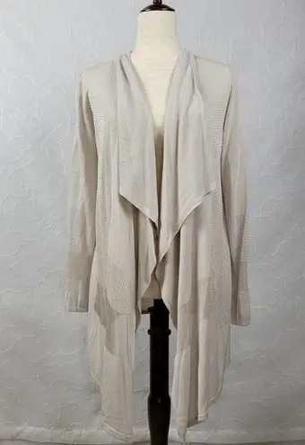 T Tahari Womens Long Cardigan Size S Beige Loose Open Knit Waterfall Long Sleeve