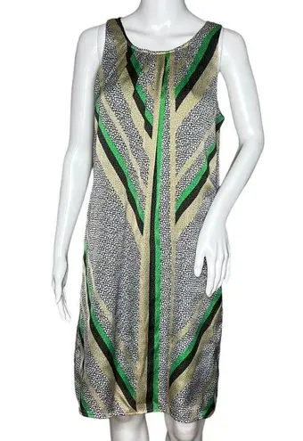 Dana Buchman Dress Womens Medium Green Gold Geometric Satin Party Colorful
