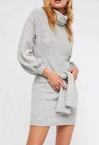 Saylor  Free People Revolve Giovanna Grey Ribbed Knit  Sweater Dress Turtleneck L