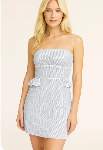 Southern Frock Blue And White Striped Seersucker Strapless Coastal Preppy Dress