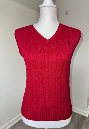Ralph Lauren Polo  Boys Red Cable Knit Sweater Vest V-Neck Size M 10–12