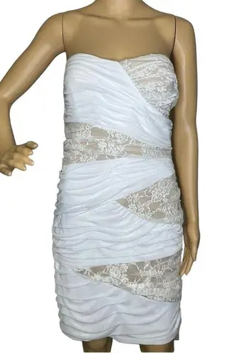 City Triangles Bodycon Strapless Ruffled Dress Gold White size XL