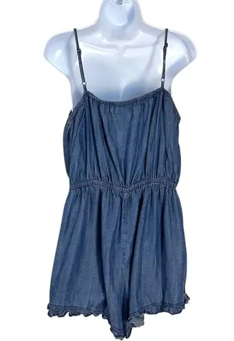 Mossimo Dainty Chambray Denim Ruffle Flounce Romper Size Large Summer Beach Blue