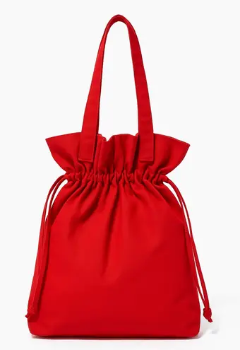 Red Canvas Drawstring Tote Bag with Ruffled Top – Casual Everyday Shoulder Bag