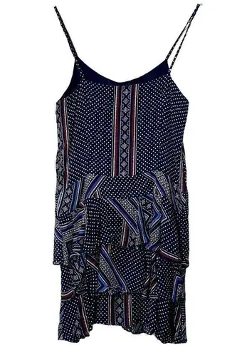 Derek Lam 10 Crosby Silk Slip Dress With Ruffle Skirt Southwest Abstract Print Blue