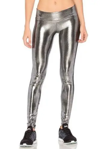 SukiShufu S Leatherback Leggings Silver Mirror Metallic Tight Pant Carbon38 Gym