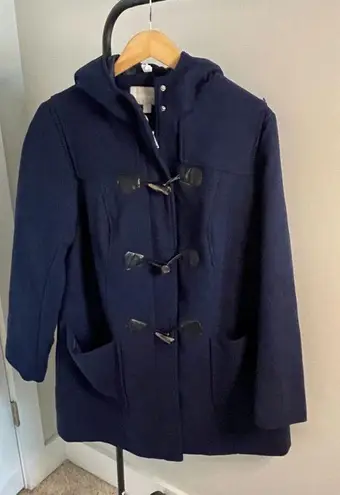 Woman Within  Wool Hooded Toggle Long Coat Size 16W Navy Blue