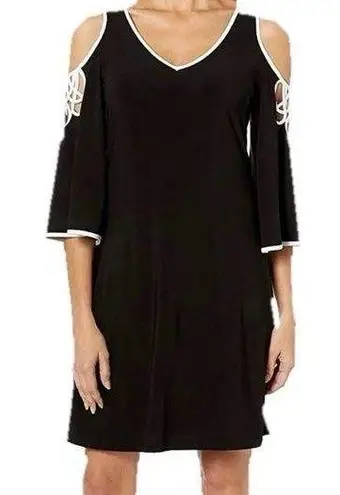 MSK Women's Black/White Cold Shoulder Flowy Floral Knee Length Dress NWT Size S Black