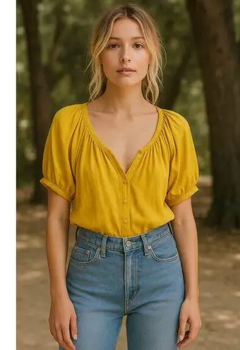 DÔEN Yellow Puff Sleeve Blouse XXS Clementine Organic Cotton Top