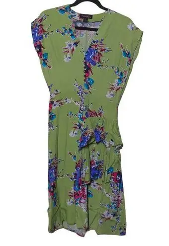 Trashy Diva Womens Sheath Dress Green Midi Floral V Neck Sleeveless Ruffle 6