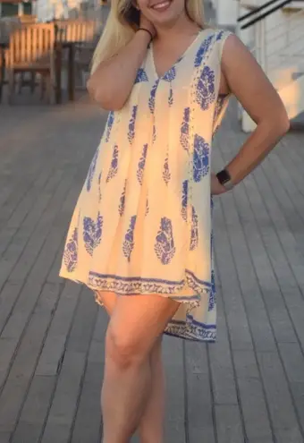 Nectar Clothing Boho Blue and White Cottagecore Leaf Tunic Dress Size XS