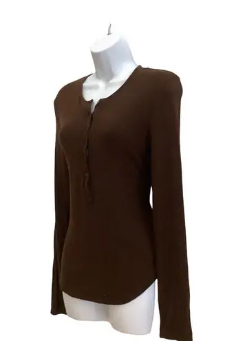 NY & Co Long Sleeve Henley Top Brown