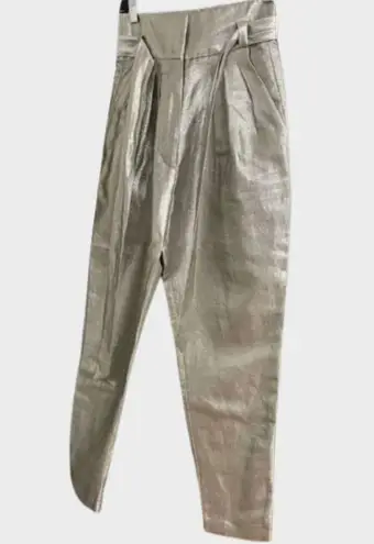 IRO Takecare Paper Bag Pants 36 Waist Tie Silver Metallic Holidays NYE New Years