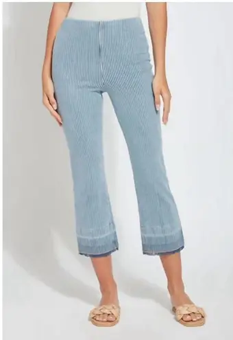 Lysse Daria Contrast Hem Denim Pattern Legging Pinstripe Fringe Timeless Coastal