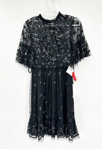 Mac Duggal Black Embellished Illusion High Neck Mini Dress 6 NEW