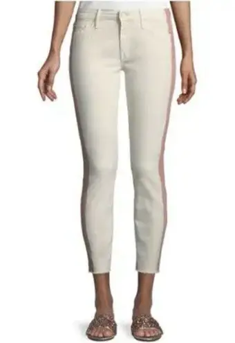 Mother the looker ankle fray white with pink stripe jeans 26