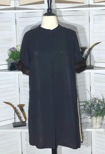 Vintage 50s 60s Black Long Coat Fur Cuffs 3/4 Sleeves XL