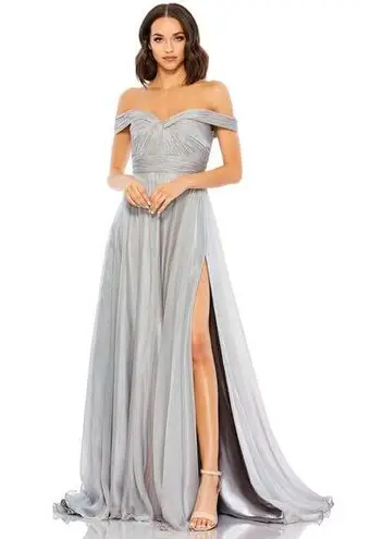 Mac Duggal 67485 Pearl Gray Chiffon Satin Off Shoulder Gown 10