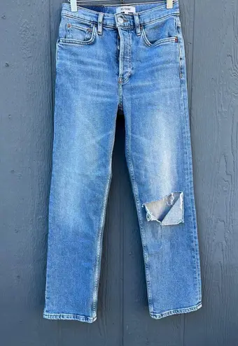 RE/DONE  The 70s Comfort Stretch High Rise Stove Pipe Jeans in Rodeo Indi…