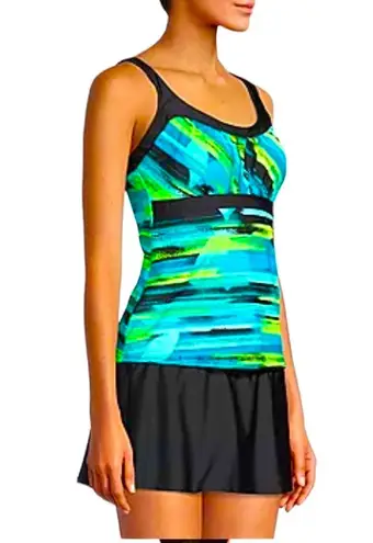 ZeroXposur Striped Neon Shades of Blue and Yellow Peasant Tankini Top NWT 0X